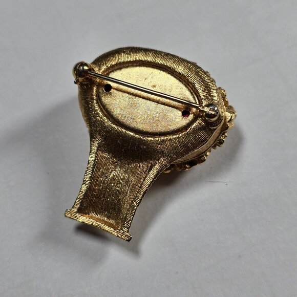 Avon Flower Basket Brooch Solid Perfume Locket Pin Signed Gold Toned Vintage 70s - Picture 7 of 10